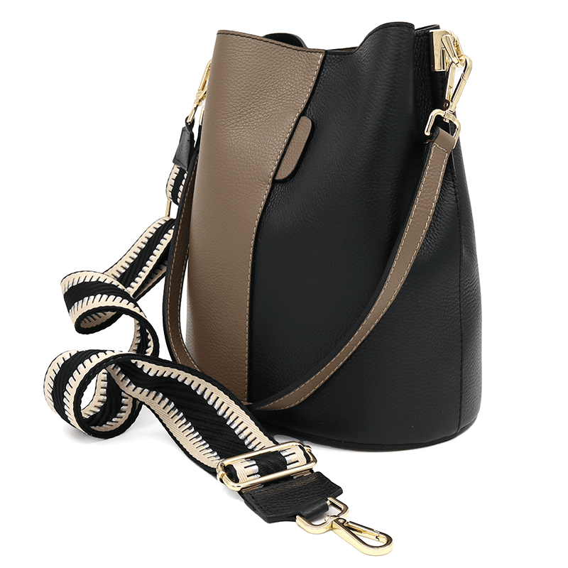 Női táska természetes bőrből, 2 fogantyúval Alba - fekete/barna