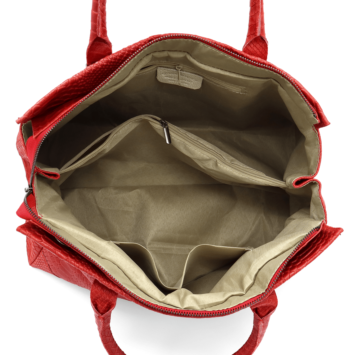 Nagy női táska természetes bőrből állati mintával Teodora - piros