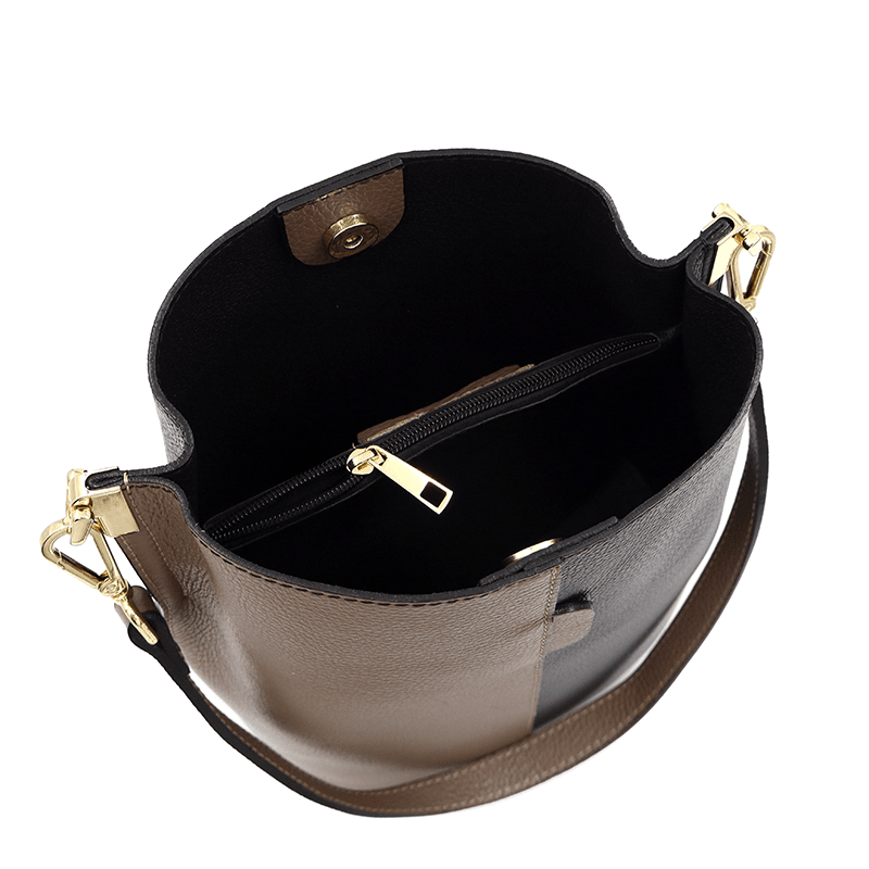 Női táska természetes bőrből, 2 fogantyúval Alba - fekete/barna