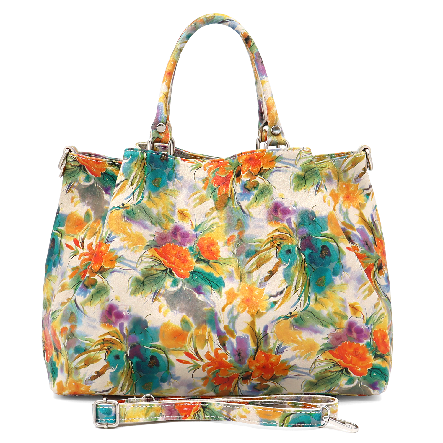 Nagy női táska természetes bőrből, Danica virágmintával