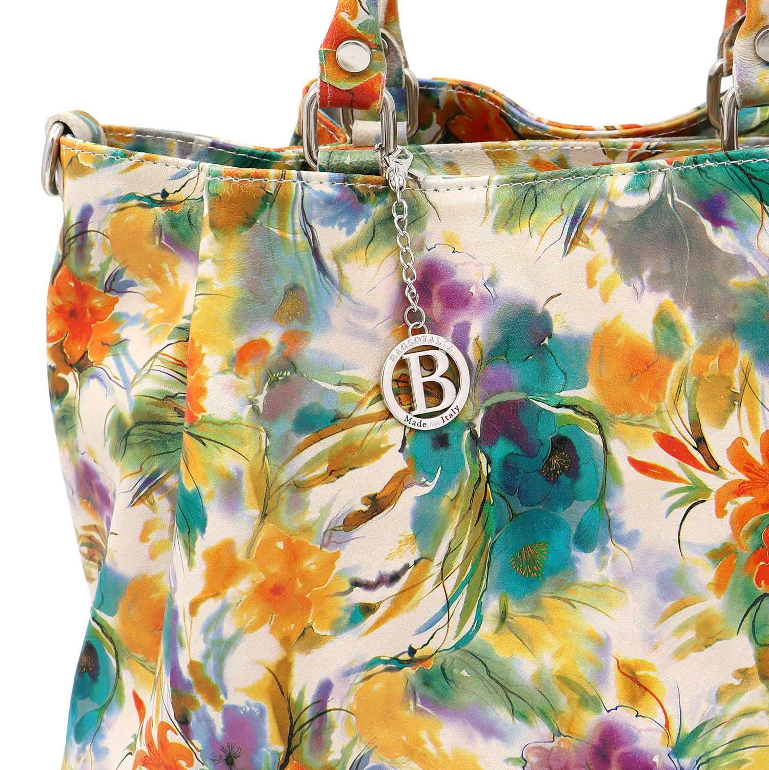 Nagy női táska természetes bőrből, Danica virágmintával