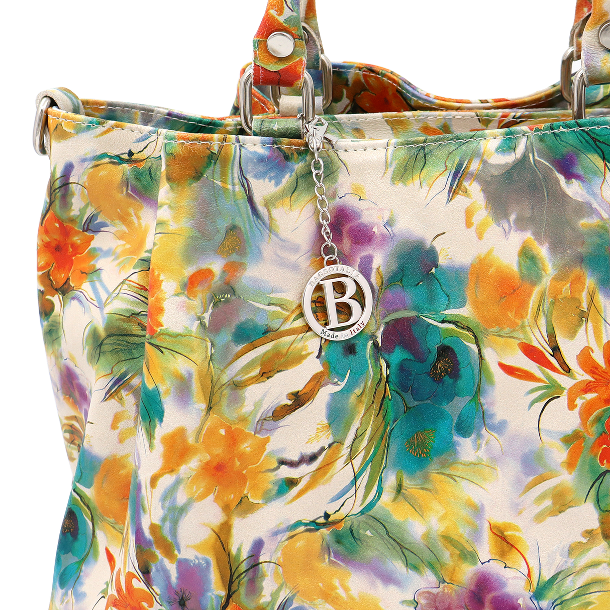 Nagy női táska természetes bőrből, Danica virágmintával