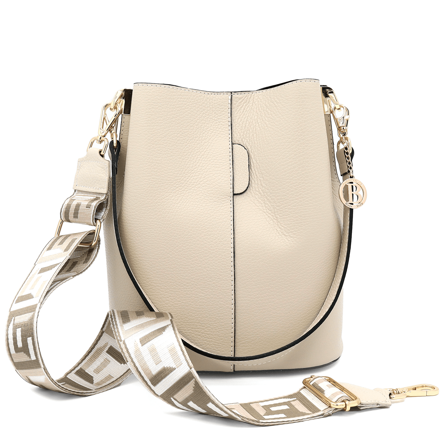 Női táska természetes bőrből, 2 fogantyúval Alba - bézs