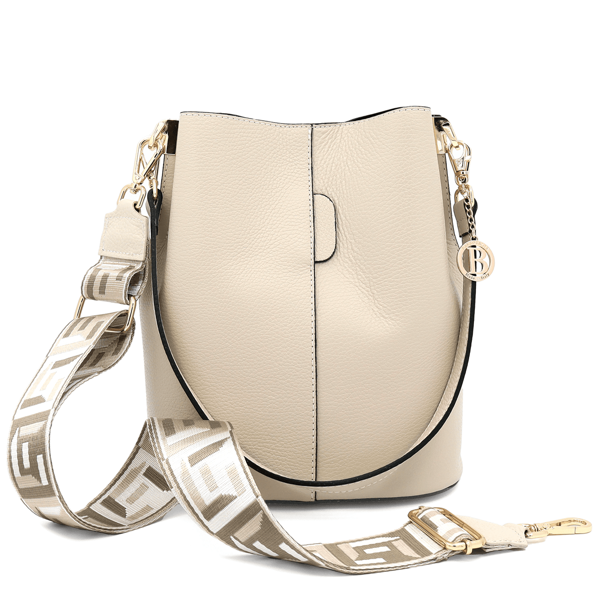 Női táska természetes bőrből, 2 fogantyúval Alba - bézs