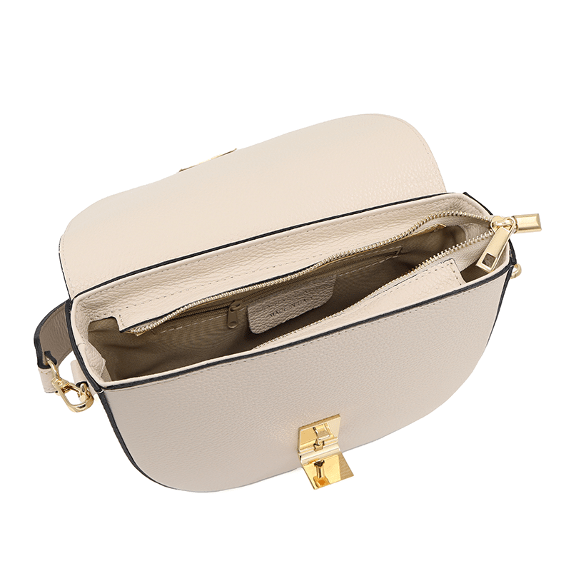 Válltáska 2 fogantyúval, természetes bőrből, Nola - bézs