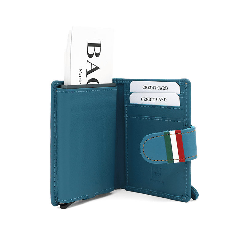 Unisex bőr pénztárca lopásgátló rendszerrel - kék