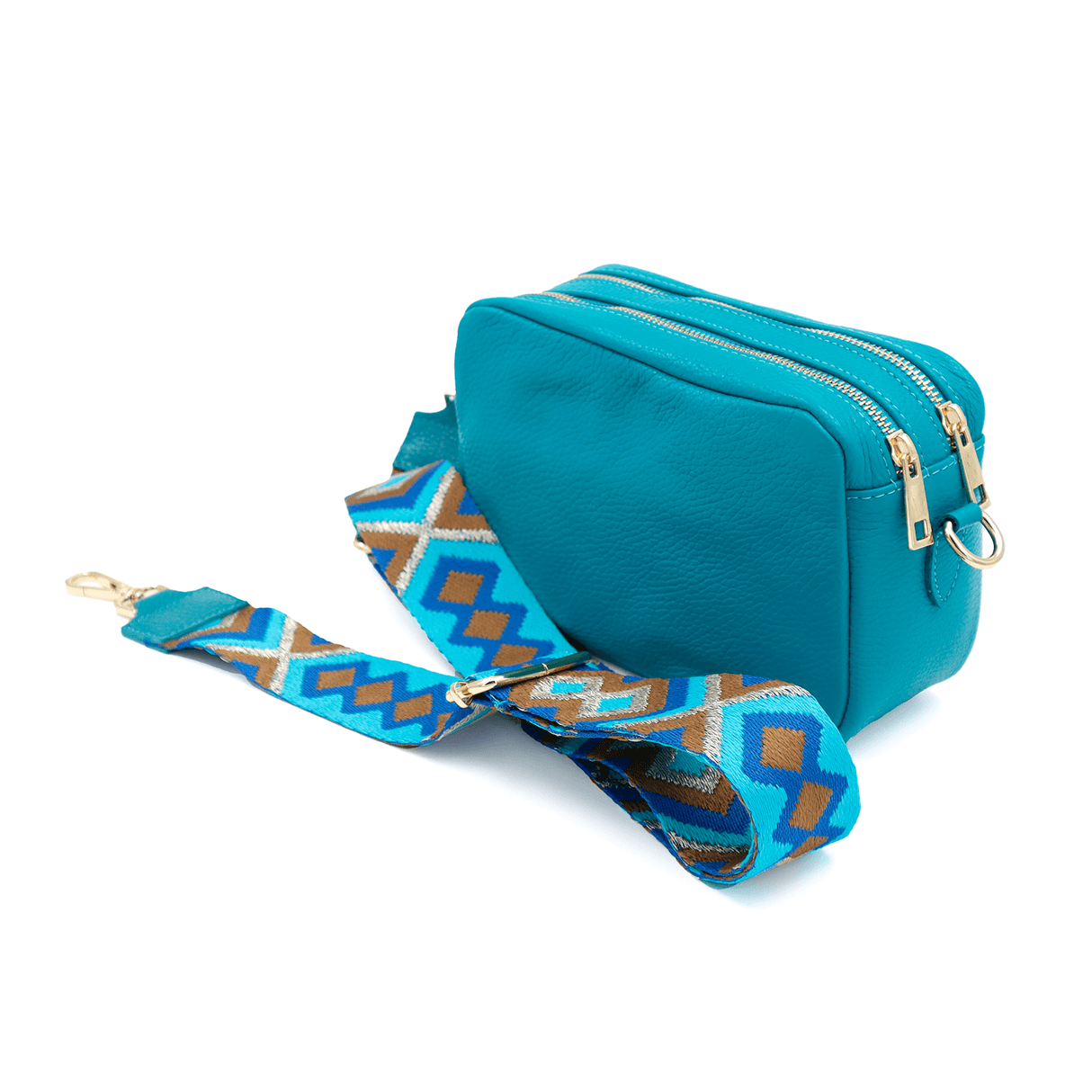 Természetes bőr válltáska 2 fogantyúval - türkiz