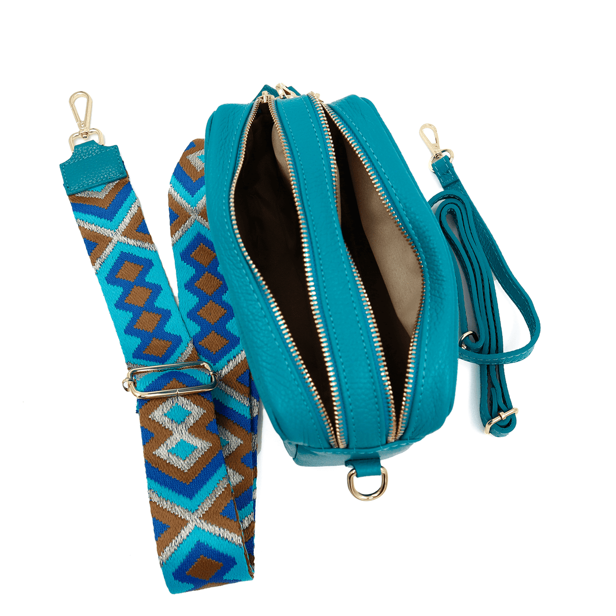 Természetes bőr válltáska 2 fogantyúval - türkiz