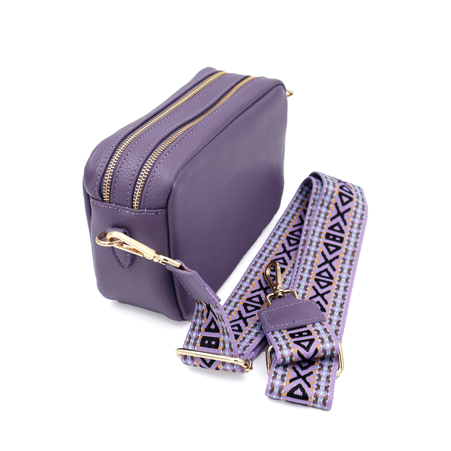 Természetes bőr válltáska 2 fogantyúval - lila