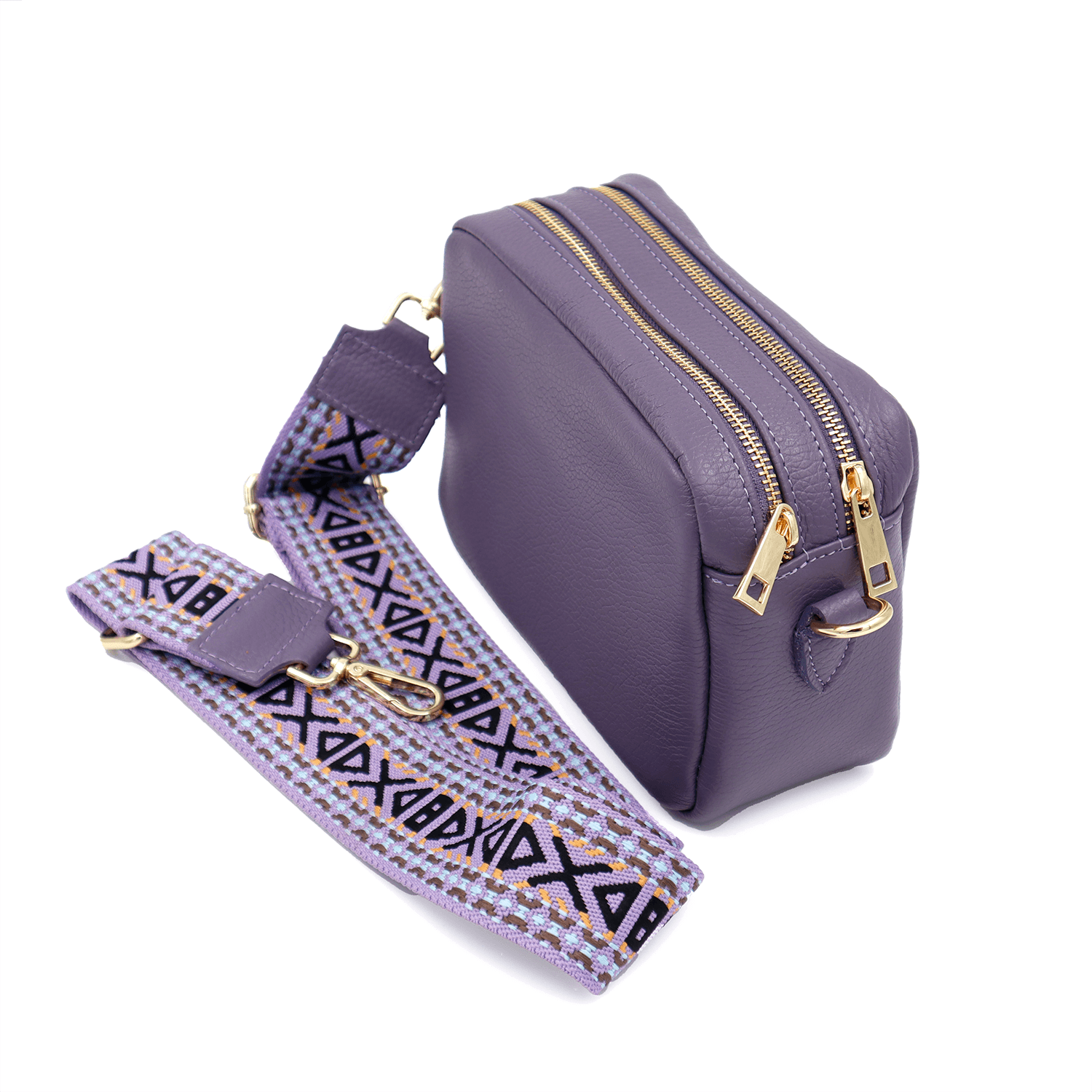 Természetes bőr válltáska 2 fogantyúval - lila