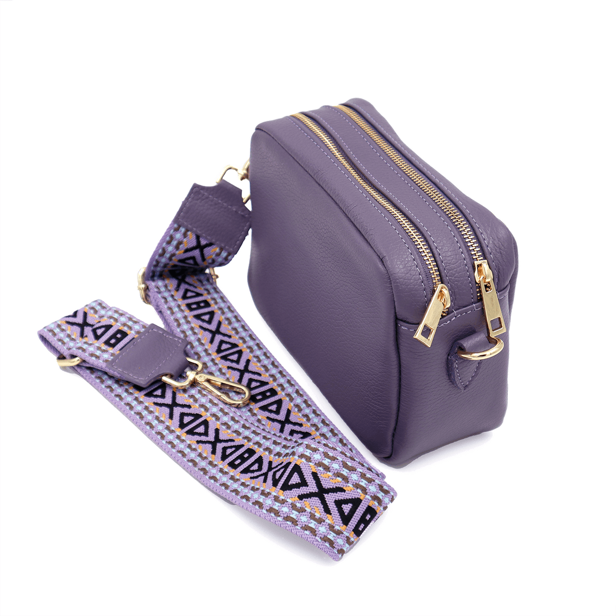 Természetes bőr válltáska 2 fogantyúval - lila