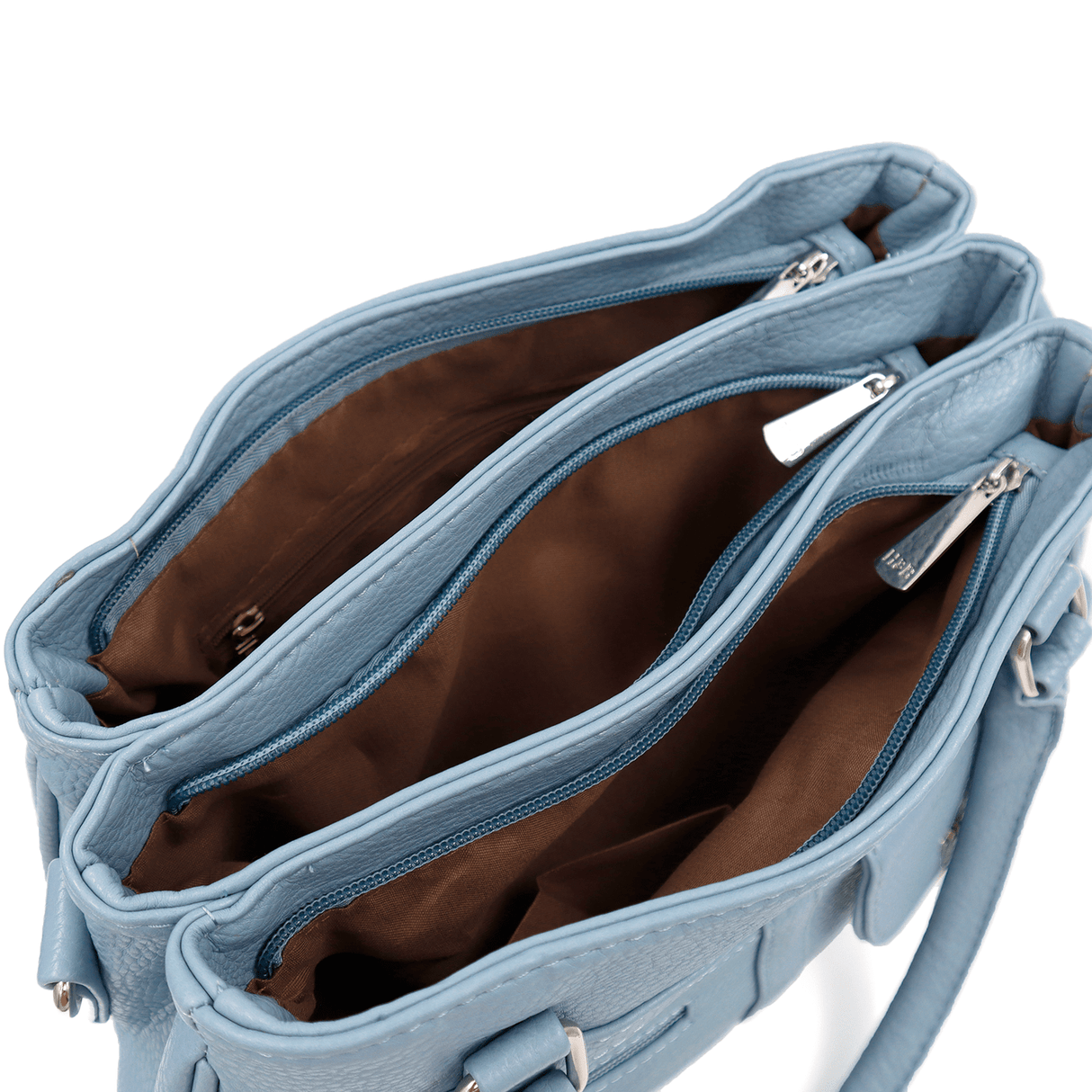 Női táska 3 rekesszel és sok zsebbel  - világoskék