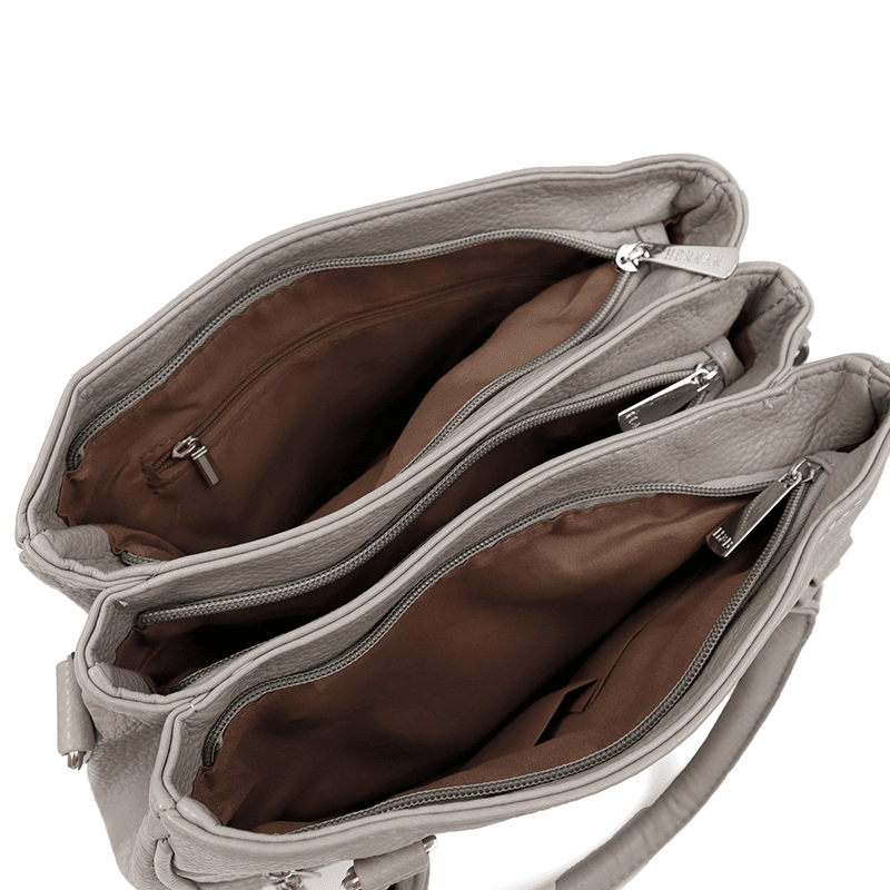 Női táska 3 rekesszel és sok zsebbel  - szürke