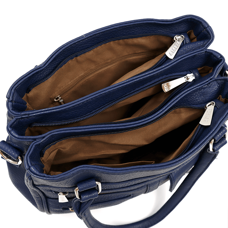 Női táska 3 rekesszel és sok zsebbel  - sötétkék