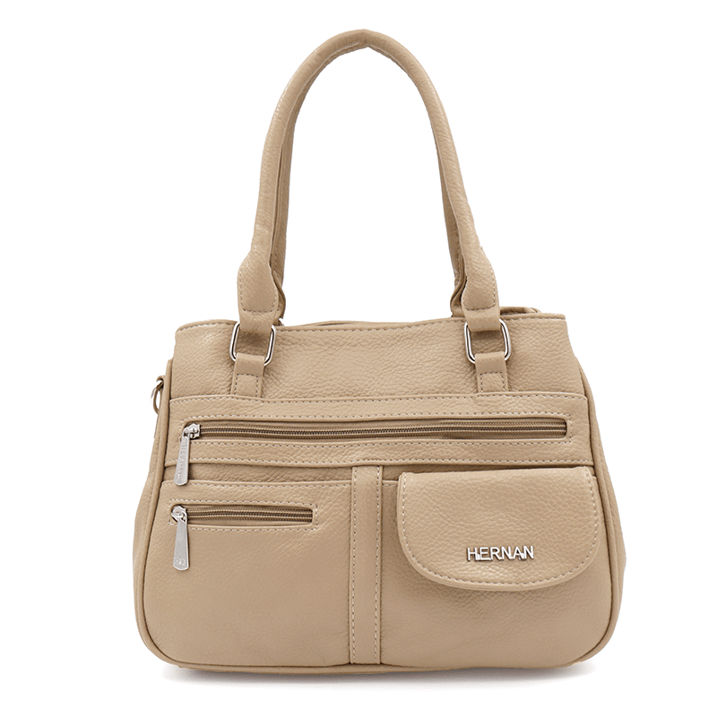 Női táska 3 rekesszel és sok zsebbel  - világosbarna