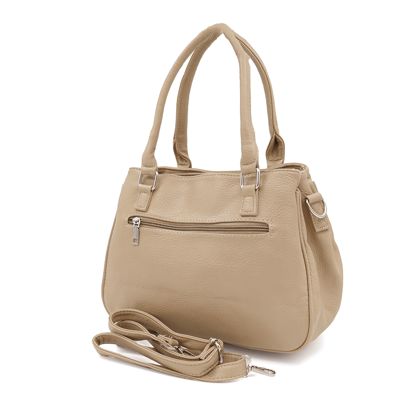 Női táska 3 rekesszel és sok zsebbel  - világosbarna