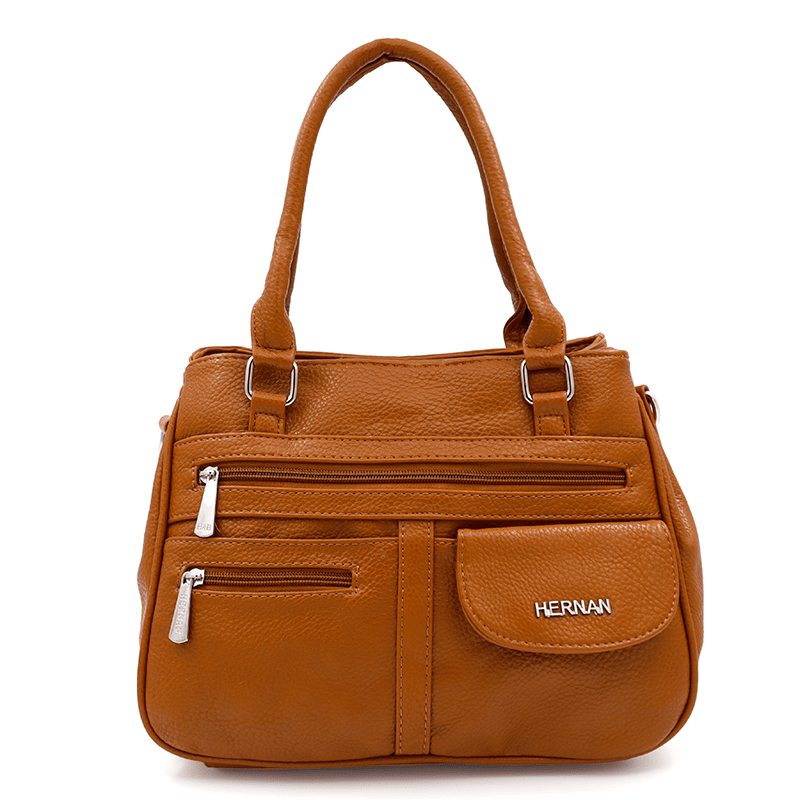 Női táska 3 rekesszel és sok zsebbel  - cseréptetőbarna