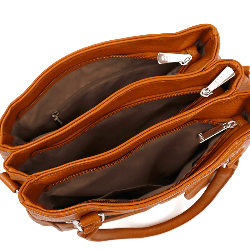 Női táska 3 rekesszel és sok zsebbel  - cseréptetőbarna