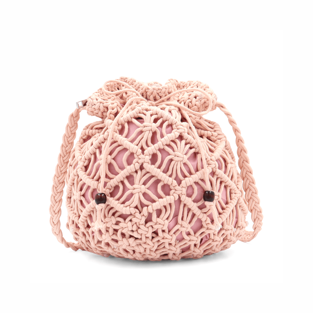 Női válltáska pamut makraméból - rózsaszín