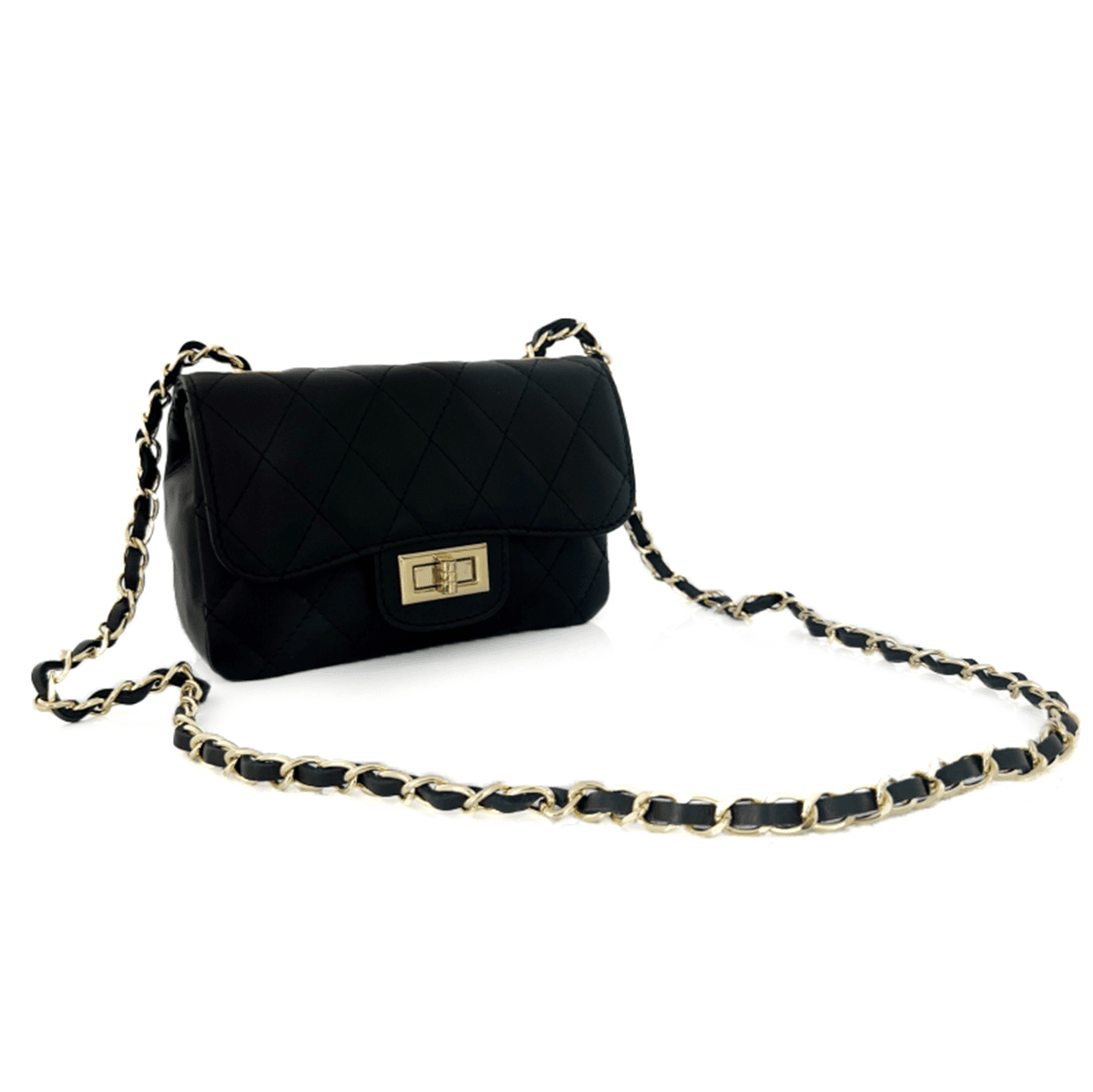 Kapitonált válltáska természetes bőrből Mila - fekete