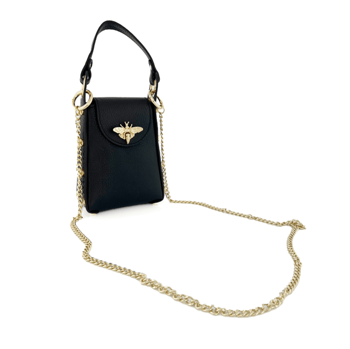 Női táska 2 fogantyúval természetes bőrből Azzurra - fekete