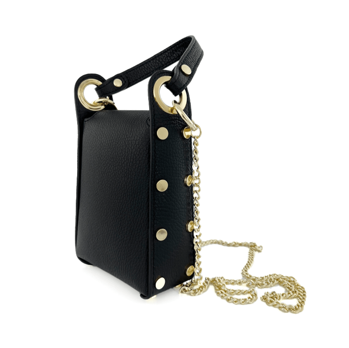 Női táska 2 fogantyúval természetes bőrből Azzurra - fekete