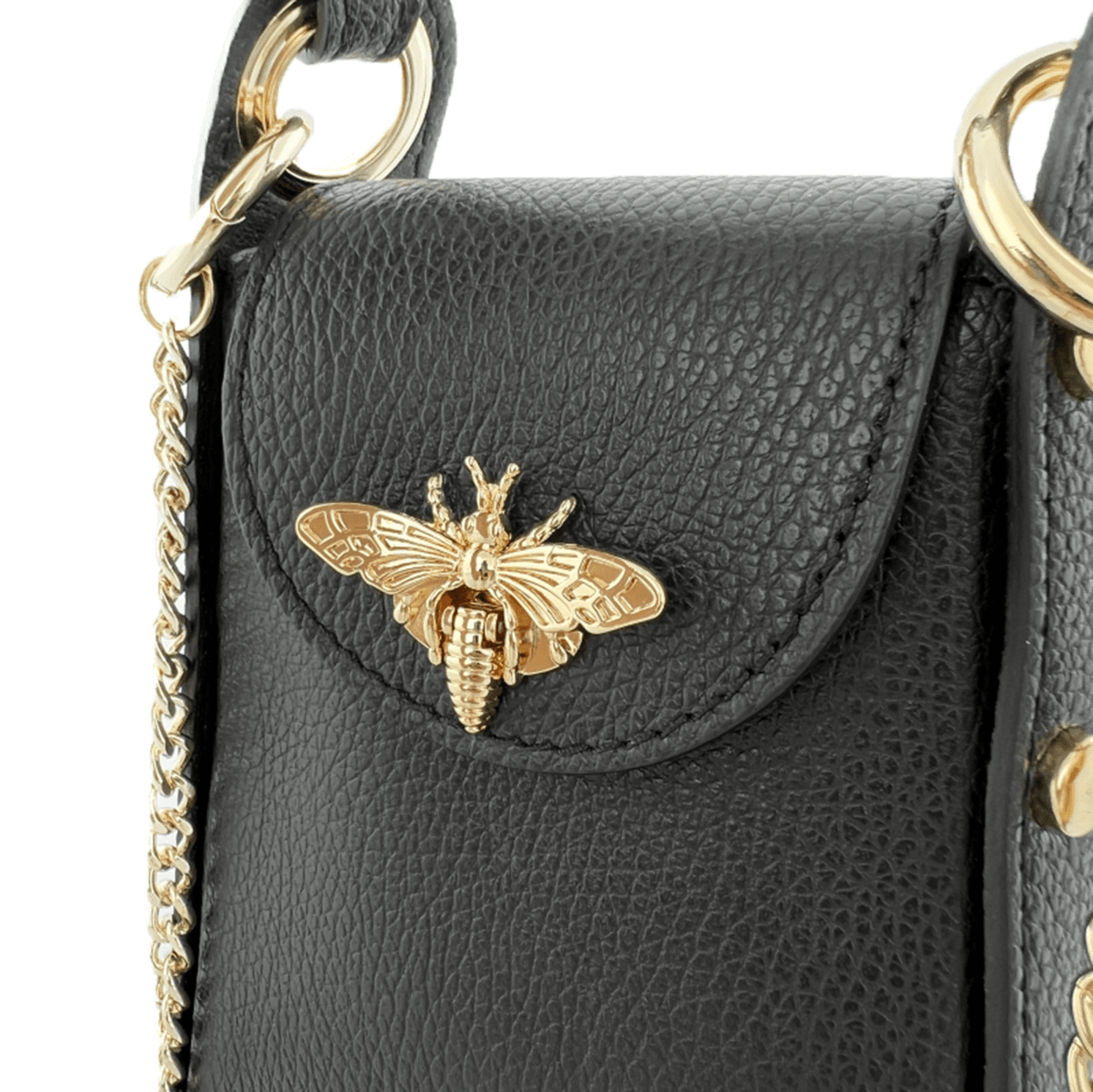 Női táska 2 fogantyúval természetes bőrből Azzurra - fekete