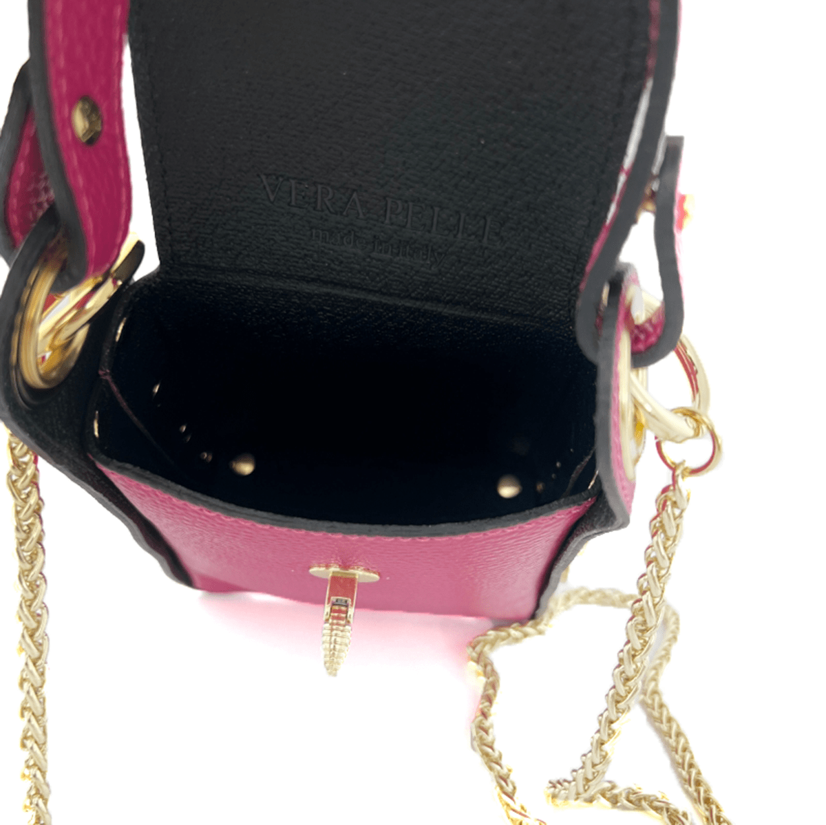 Női táska 2 fogantyúval természetes bőrből Azzurra - fukszia