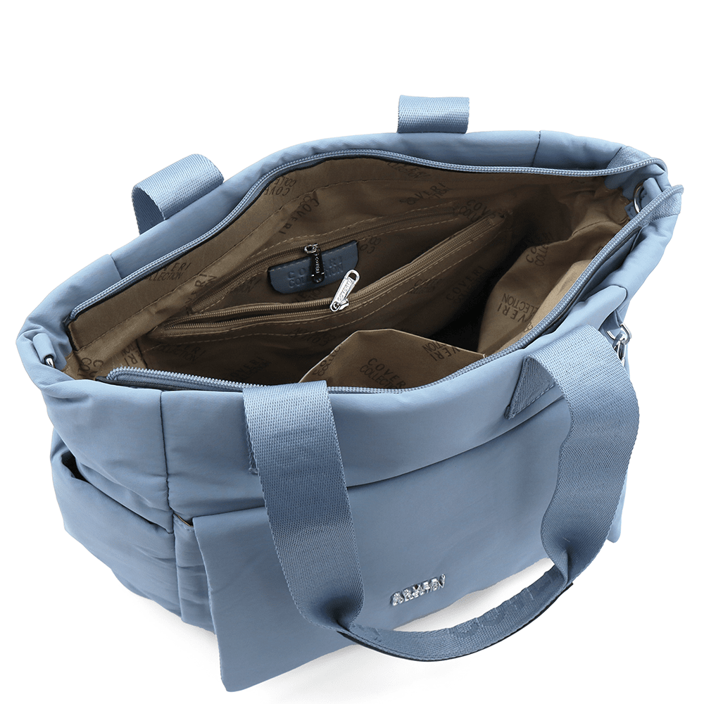 Nagy szövet táska függő pénztárcával - kék