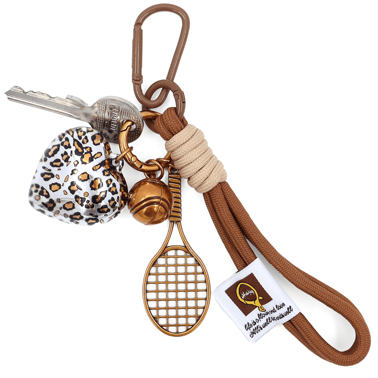 Kulcstartó teniszütő és szív - bronz