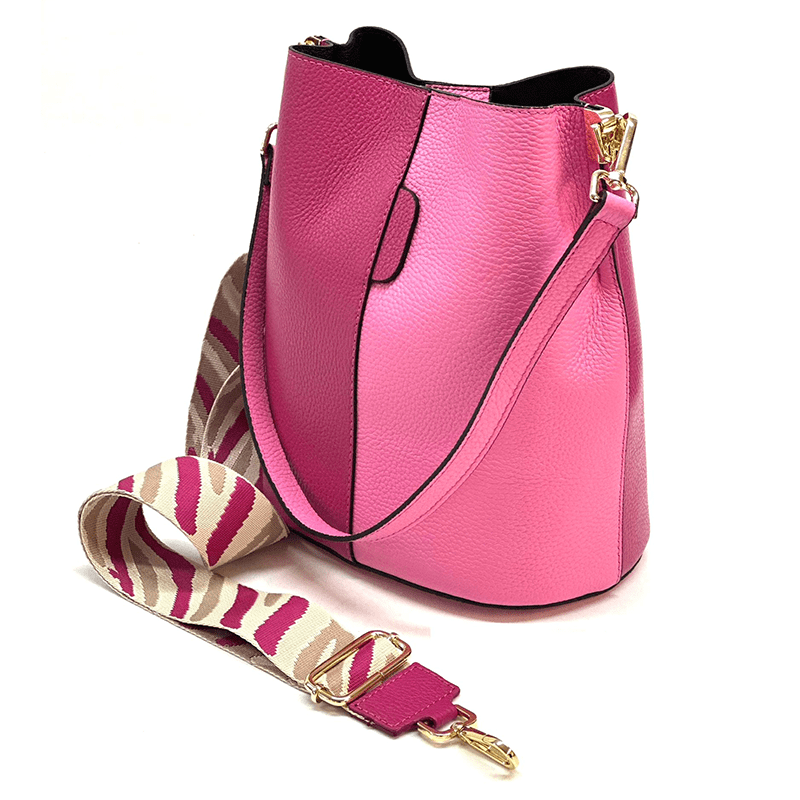 Női táska természetes bőrből, 2 fogantyúval Alba - fukszia/rózsaszín