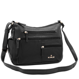 Kétrekeszes női válltáska sok zsebbel – fekete