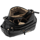 Kétrekeszes női válltáska sok zsebbel – fekete