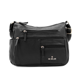 Kétrekeszes női válltáska sok zsebbel – fekete