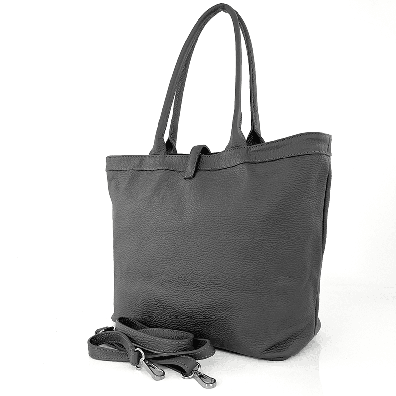 Nagy női táska természetes bőrből - szürke