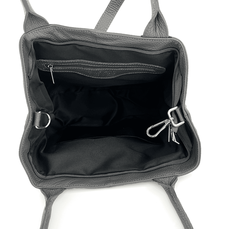 Nagy női táska természetes bőrből - szürke