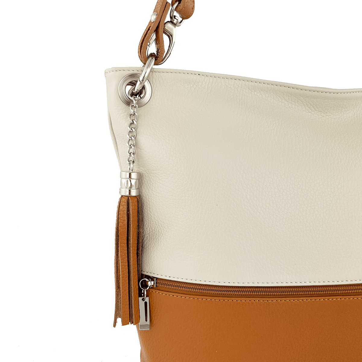 Női természetes bőr válltáska Eva - bézs/téglavörös