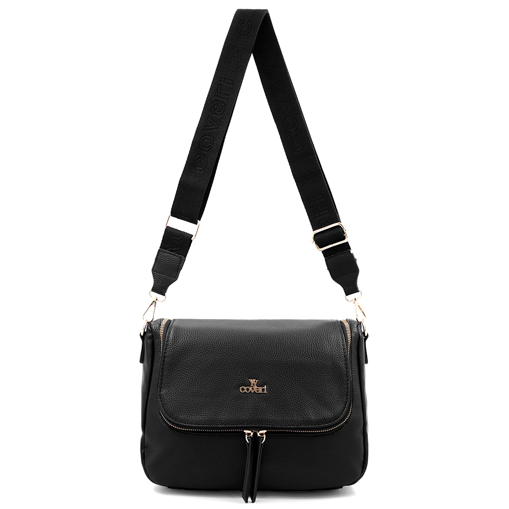 Válltáska speciális kártya-/névjegytartó rekesszel – fekete