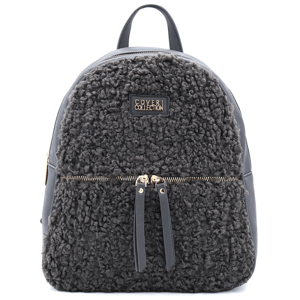 Plüss női hátizsák – szürke