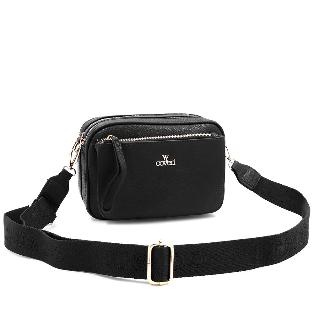 Női válltáska két rekesszel – fekete