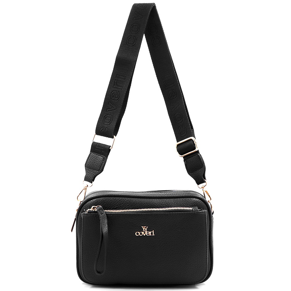 Női válltáska két rekesszel – fekete