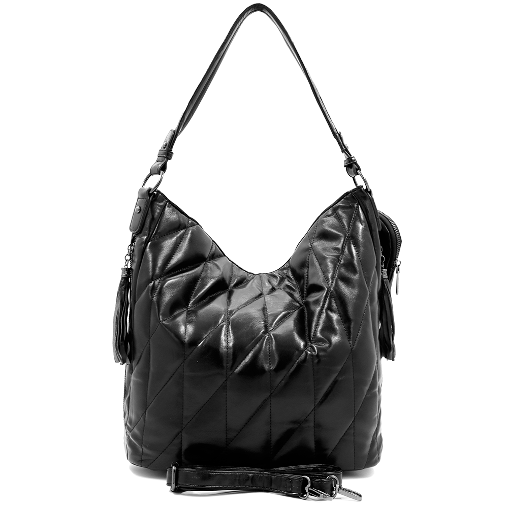 Női steppelt táska típusú táska függő pénztárcával – fekete