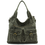 Nagy méretű női táska, vintage hatású – zöld