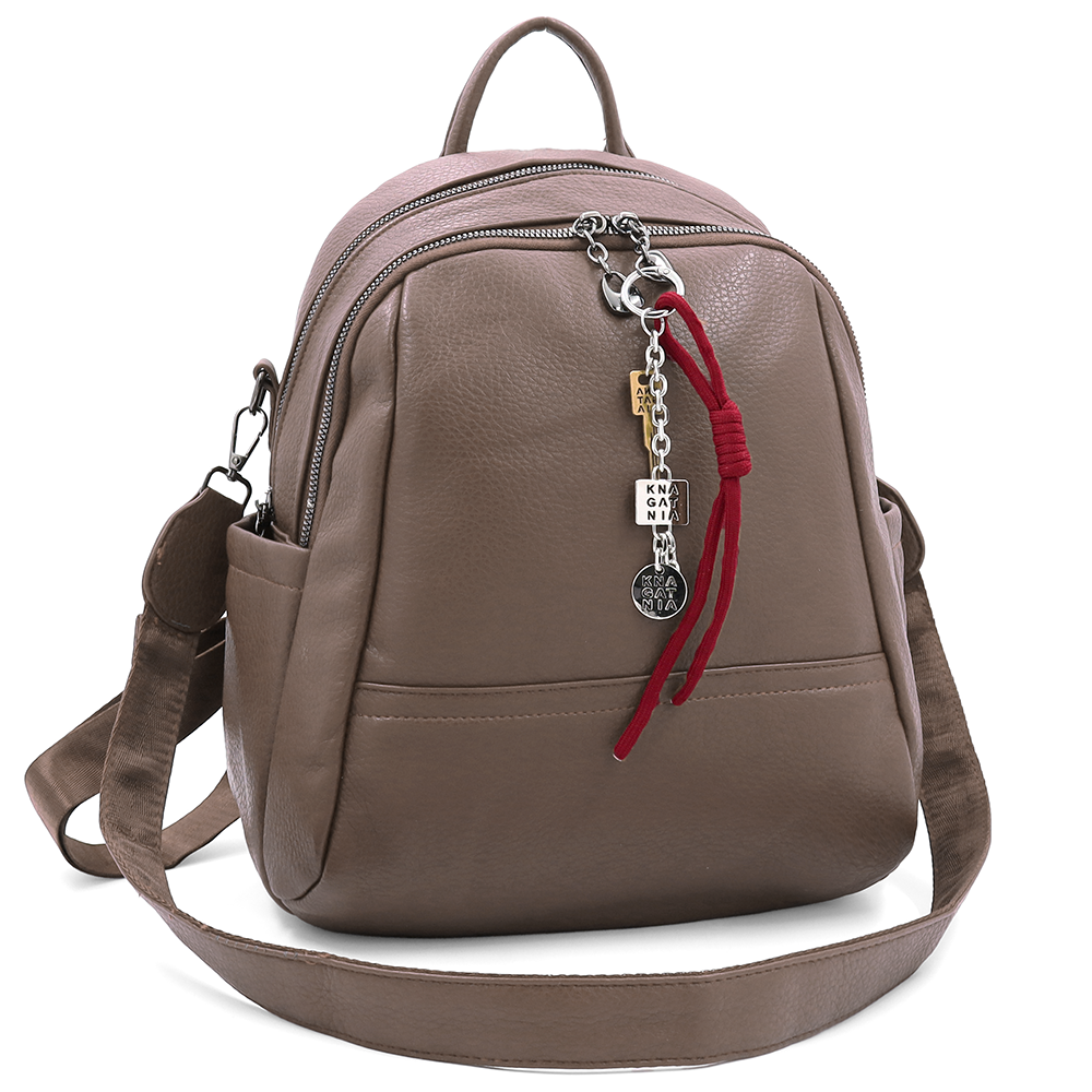 2 az 1-ben – Hátizsák és táska két nagy rekesszel és kulcstartóval – sötétbarna