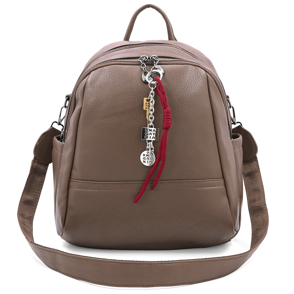 2 az 1-ben – Hátizsák és táska két nagy rekesszel és kulcstartóval – sötétbarna