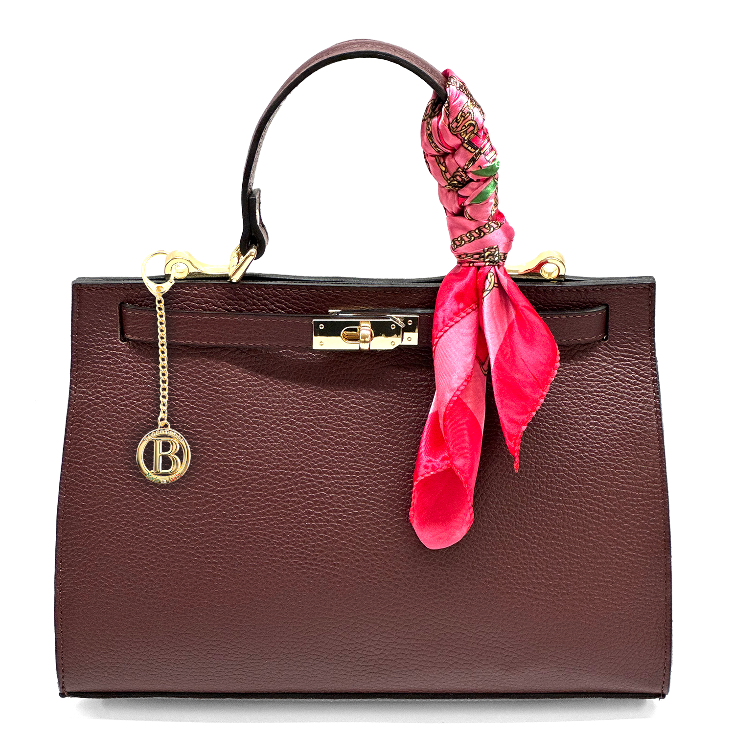 Női táska természetes bőrből sállal – bordó