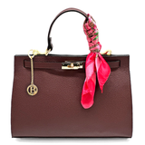 Női táska természetes bőrből sállal – bordó