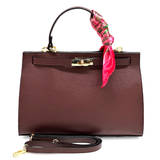 Női táska természetes bőrből sállal – bordó