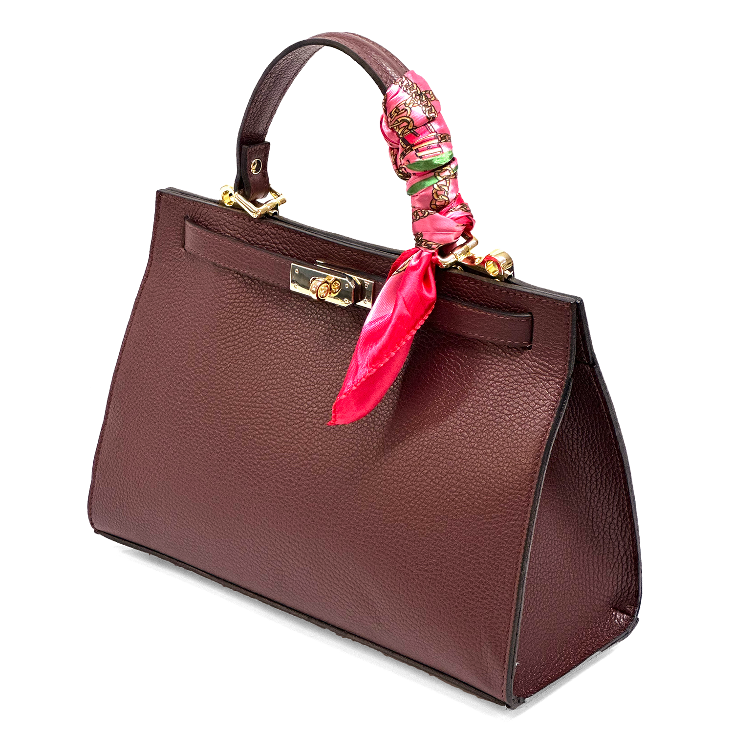 Női táska természetes bőrből sállal – bordó