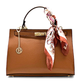 Női táska természetes bőrből sállal – téglabarna